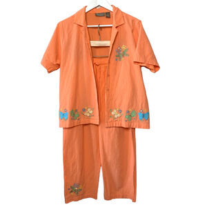 Vintage 90s Jane Ashley Matching Set Pants and Top Butterflies Orange Large